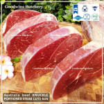 Beef KNUCKLE frozen daging paha rendang Australia PORTIONED STEAK CUTS 4cm 1.5" (price/pc 1kg)